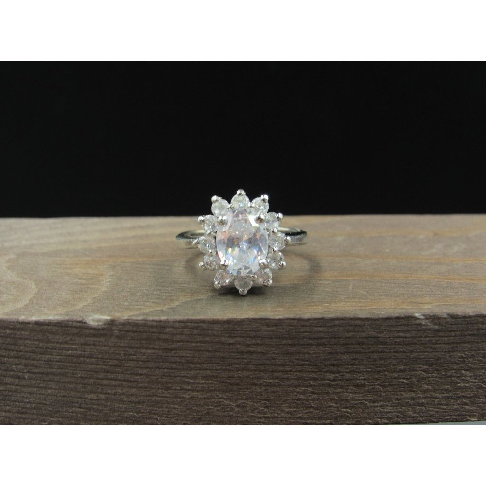 Size 6.5 Sterling Silver Chunky Cluster Clear CZ Band Ring Vintage Statement